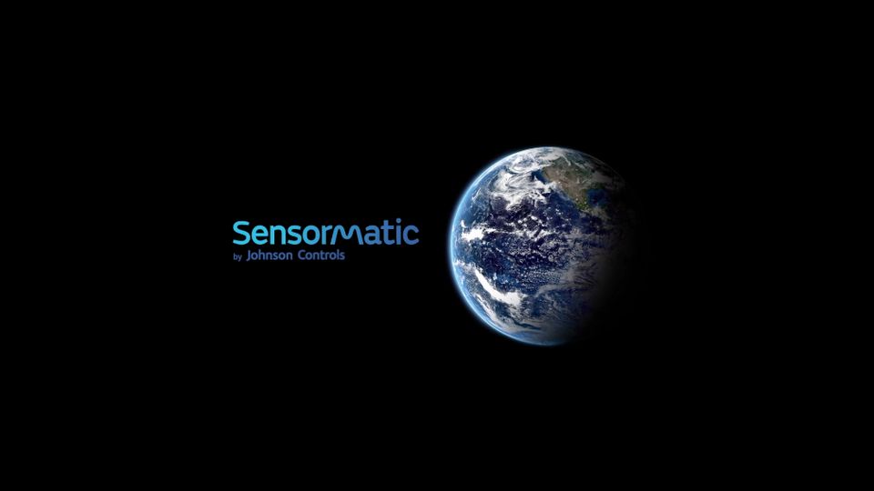 sensormatic logo next to view of earth from space on black background