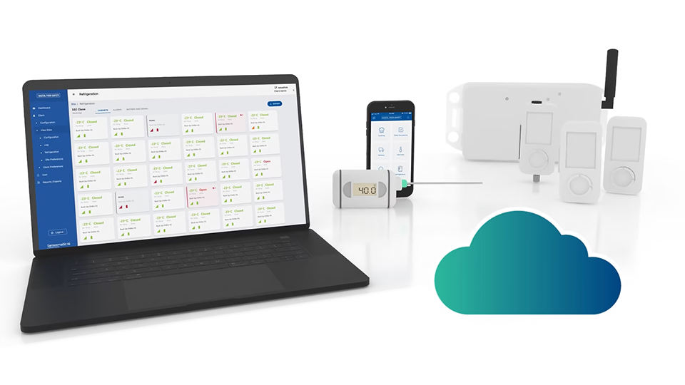 laptop, mobile phone and components of sensormatic digital food safety system